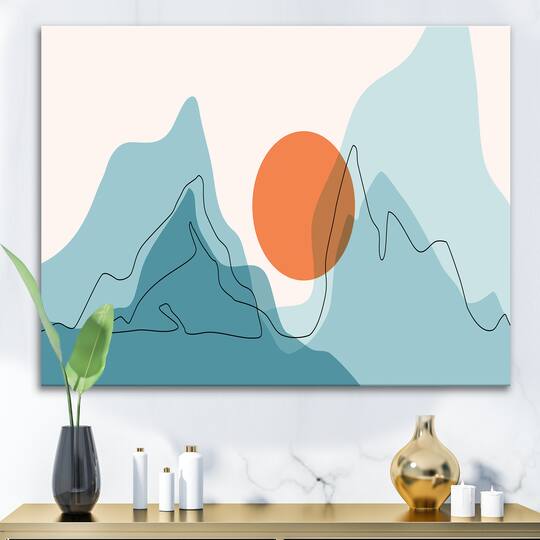 Designart - Red Moon Over Abstract Blue Mountains I